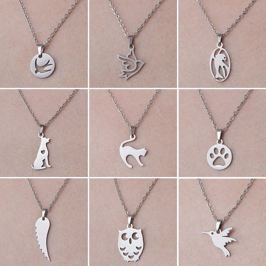 Wholesale Simple Style Dog Owl Wings Stainless Steel Titanium Steel Polishing Plating Pendant Necklace