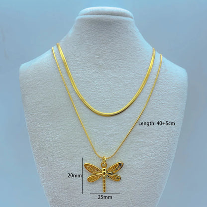 Wholesale Simple Style Flower Butterfly Ginkgo Leaf Titanium Steel Layered Necklaces