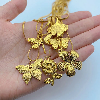 Wholesale Simple Style Flower Butterfly Ginkgo Leaf Titanium Steel Layered Necklaces