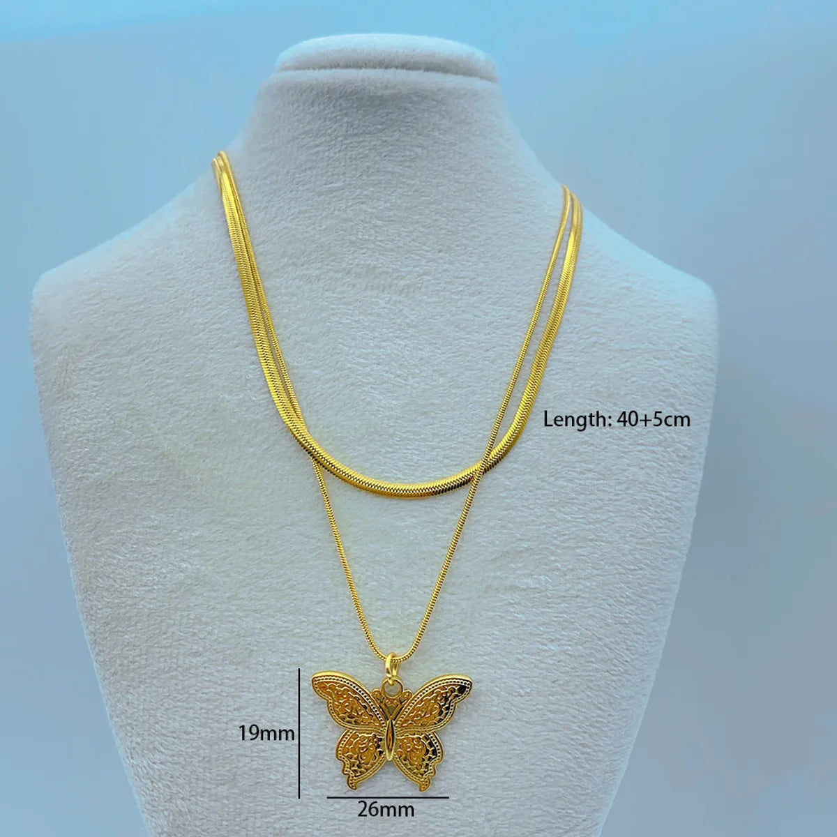 Wholesale Simple Style Flower Butterfly Ginkgo Leaf Titanium Steel Layered Necklaces