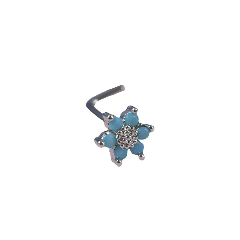 1 Piece Nose Rings & Studs Simple Style Flower 304 Stainless Steel Turquoise Turquoise