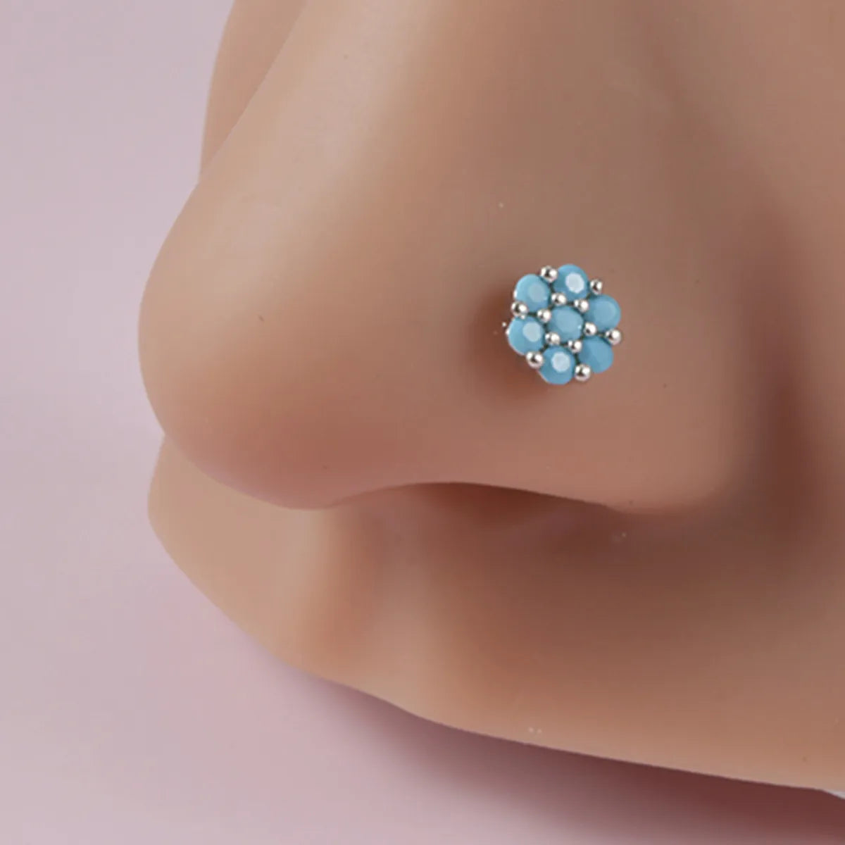 1 Piece Nose Rings & Studs Simple Style Flower 304 Stainless Steel Turquoise Turquoise