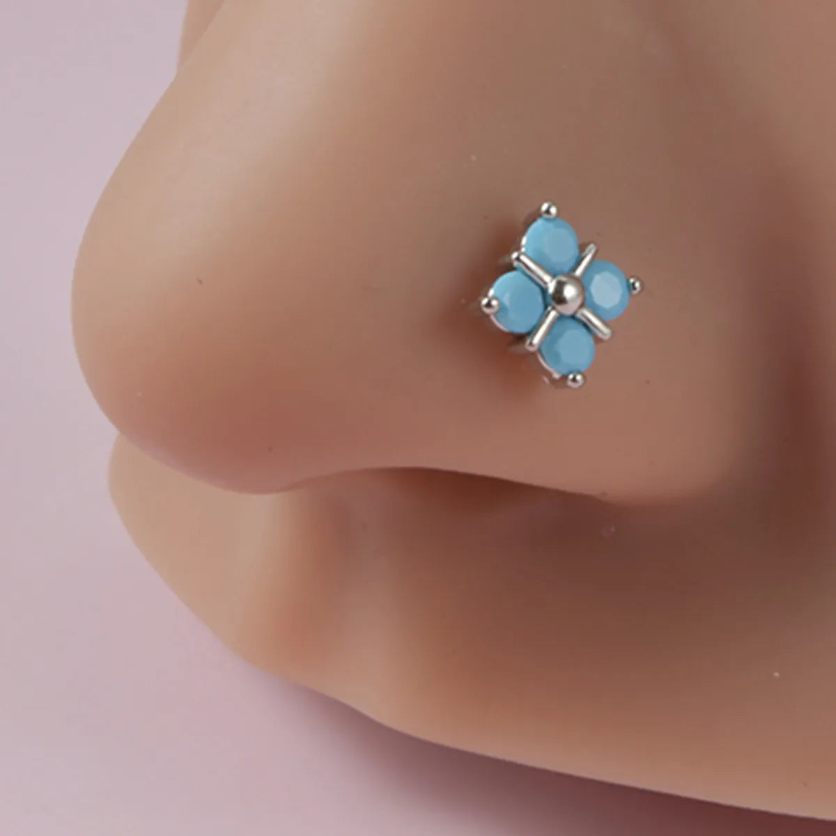 1 Piece Nose Rings & Studs Simple Style Flower 304 Stainless Steel Turquoise Turquoise