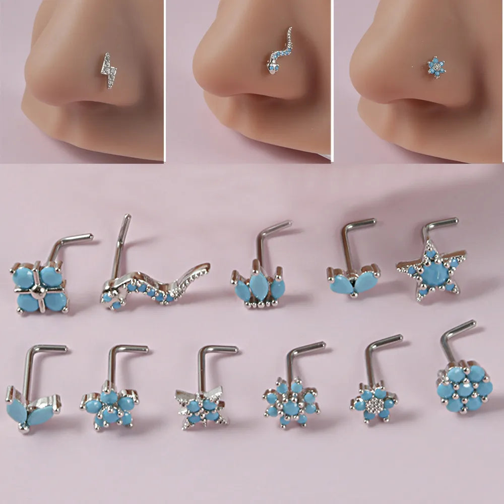 1 Piece Nose Rings & Studs Simple Style Flower 304 Stainless Steel Turquoise Turquoise