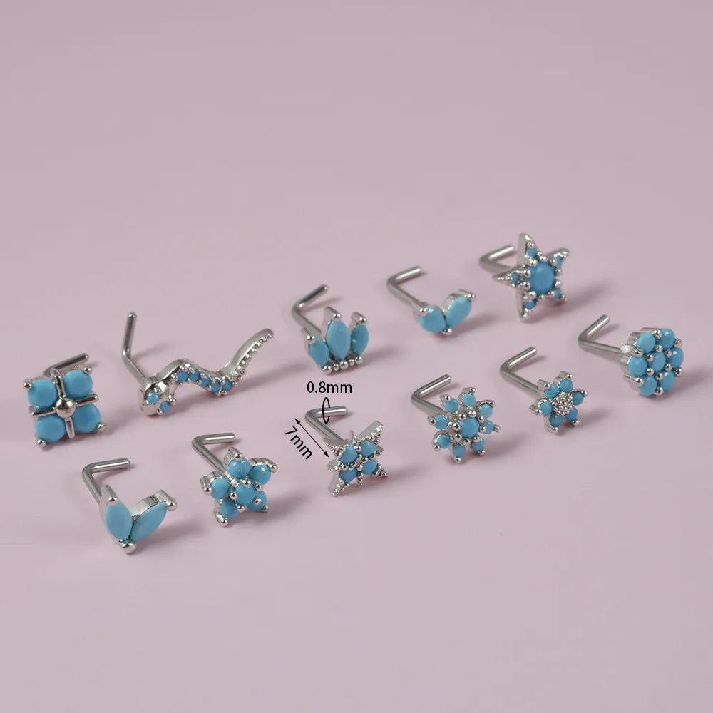 1 Piece Nose Rings & Studs Simple Style Flower 304 Stainless Steel Turquoise Turquoise