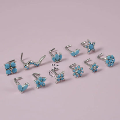 1 Piece Nose Rings & Studs Simple Style Flower 304 Stainless Steel Turquoise Turquoise