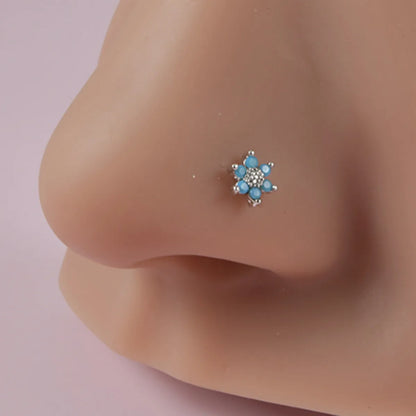 1 Piece Nose Rings & Studs Simple Style Flower 304 Stainless Steel Turquoise Turquoise