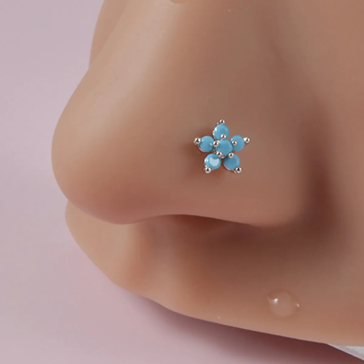 1 Piece Nose Rings & Studs Simple Style Flower 304 Stainless Steel Turquoise Turquoise