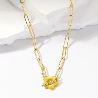 Wholesale Simple Style Flower Stainless Steel Plating 18k Gold Plated Pendant Necklace