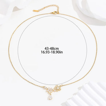 Wholesale Simple Style Flower Stainless Steel Plating Inlay 18k Gold Plated Zircon Pendant Necklace