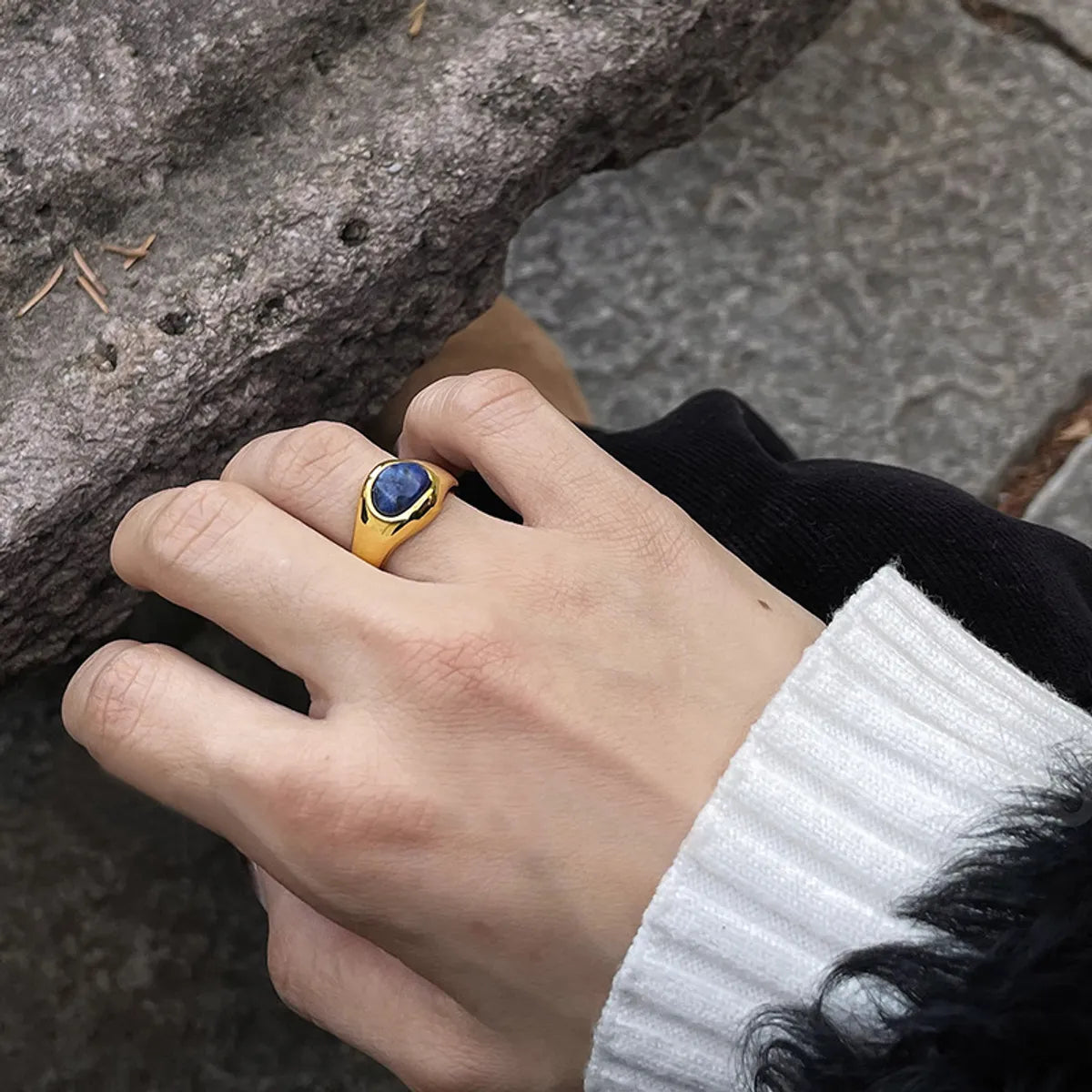 Wholesale Simple Style Geometric Copper Plating Inlay Silver Plated Lapis Lazuli Open Rings