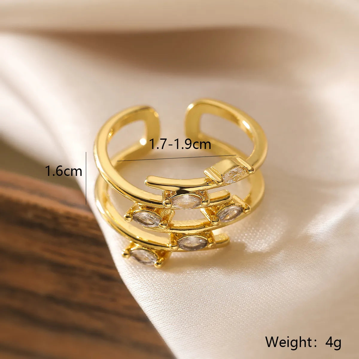 Wholesale Simple Style Geometric Copper Plating Inlay Zircon Open Rings