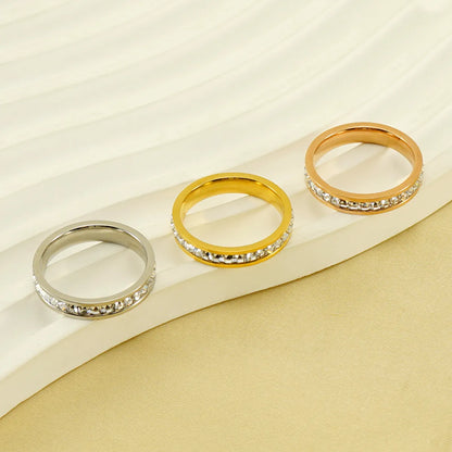 Simple Style Geometric Stainless Steel Plating Inlay Zircon 18k Gold Plated Rings