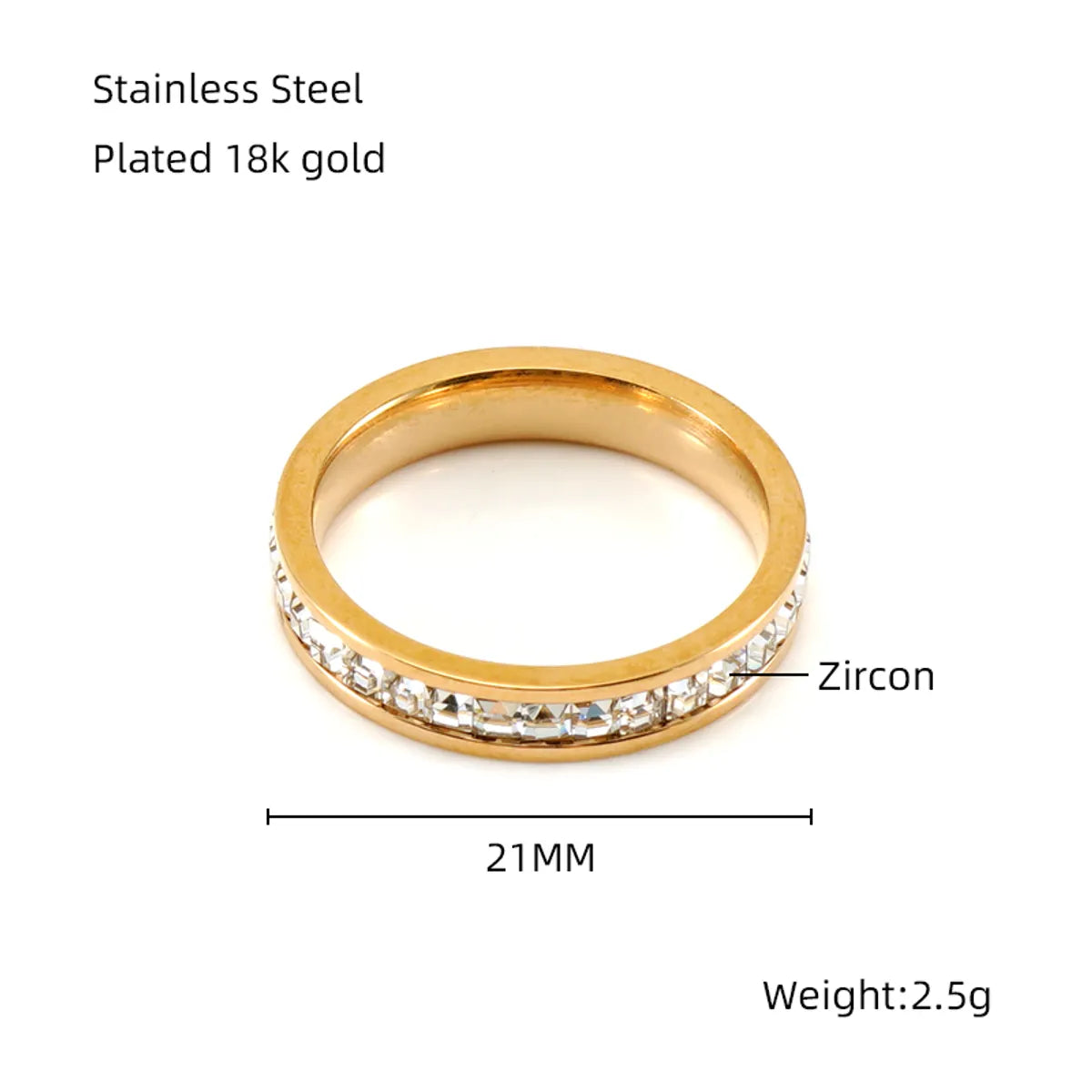 Simple Style Geometric Stainless Steel Plating Inlay Zircon 18k Gold Plated Rings