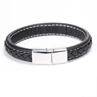 Simple Style Geometric Titanium Steel Braid Artificial Leather Polishing Men'S Bracelets