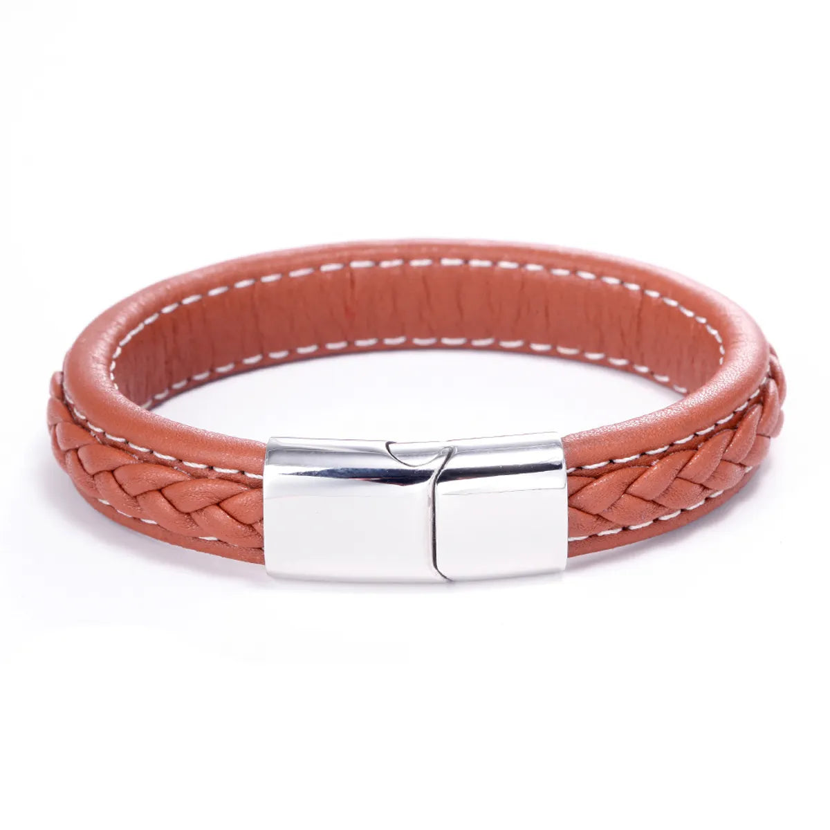 Simple Style Geometric Titanium Steel Braid Artificial Leather Polishing Men'S Bracelets