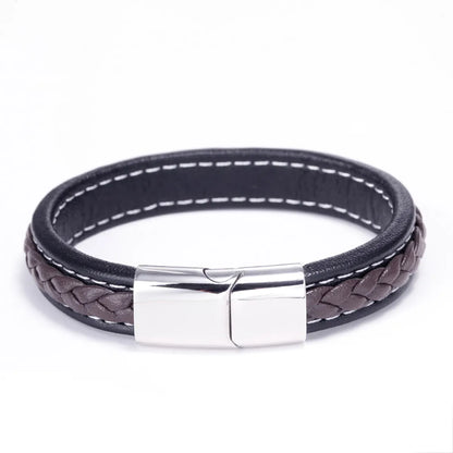 Simple Style Geometric Titanium Steel Braid Artificial Leather Polishing Men'S Bracelets