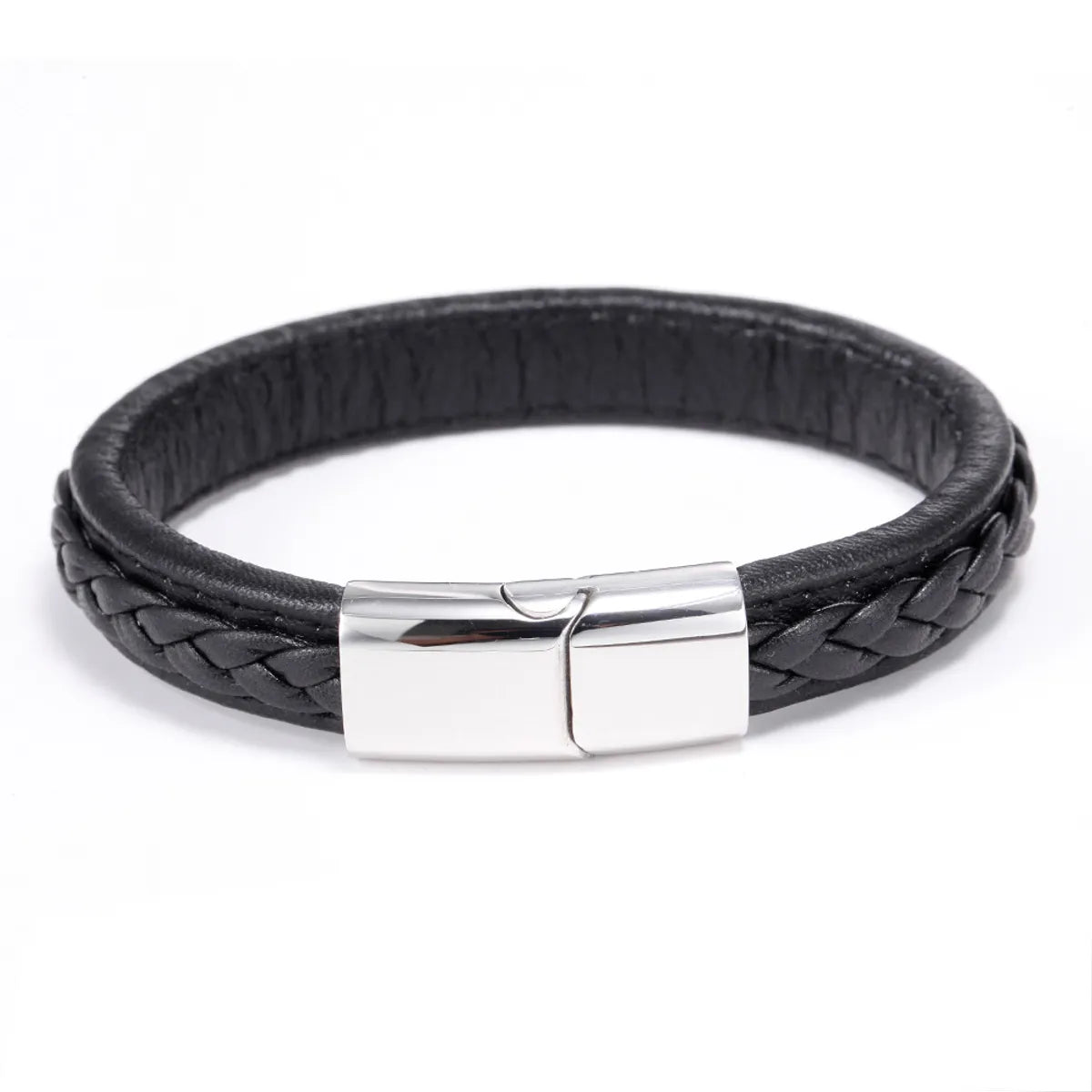 Simple Style Geometric Titanium Steel Braid Artificial Leather Polishing Men'S Bracelets