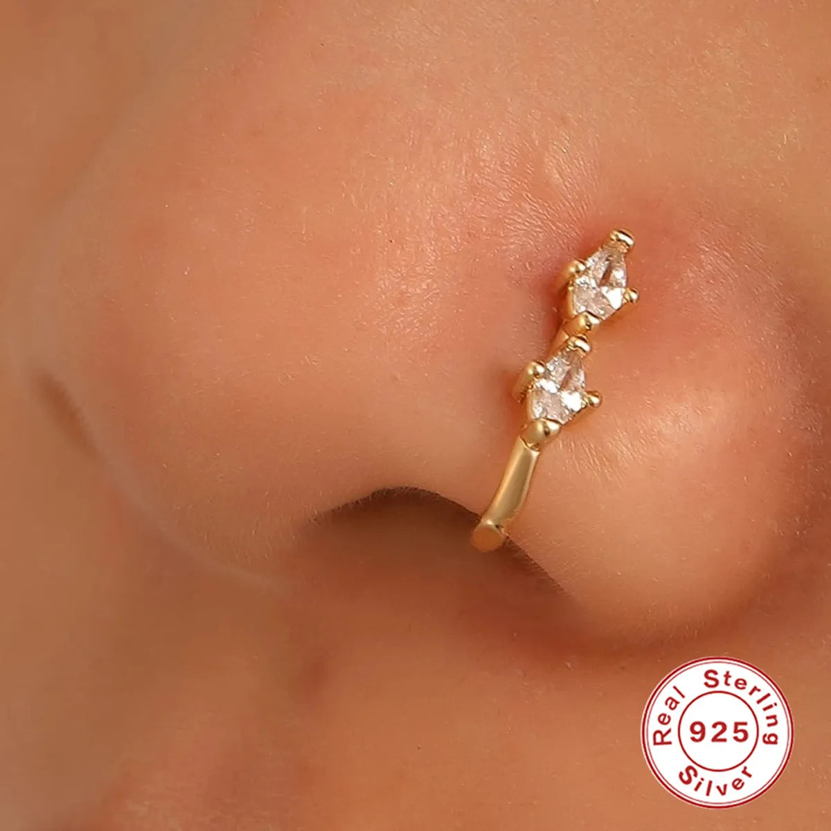 Wholesale Simple Style Geometric Water Droplets Flower Sterling Silver Zircon Nose Ring