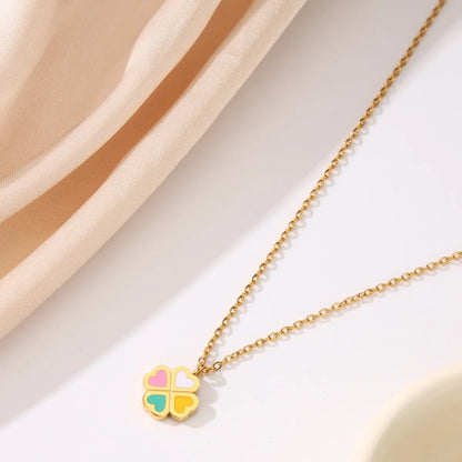 Wholesale Simple Style Heart Shape Stainless Steel Enamel 18k Gold Plated Pendant Necklace