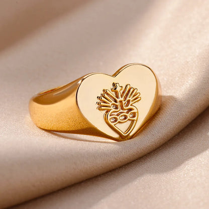 Wholesale Simple Style Heart Shape Stainless Steel Plating 18k Gold Plated Rings