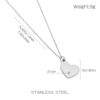 Wholesale Simple Style Heart Shape Stainless Steel Titanium Steel Inlay Zircon Pendant Necklace