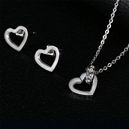 Wholesale Simple Style Heart Shape Stainless Steel Titanium Steel Plating Inlay Zircon Jewelry Set