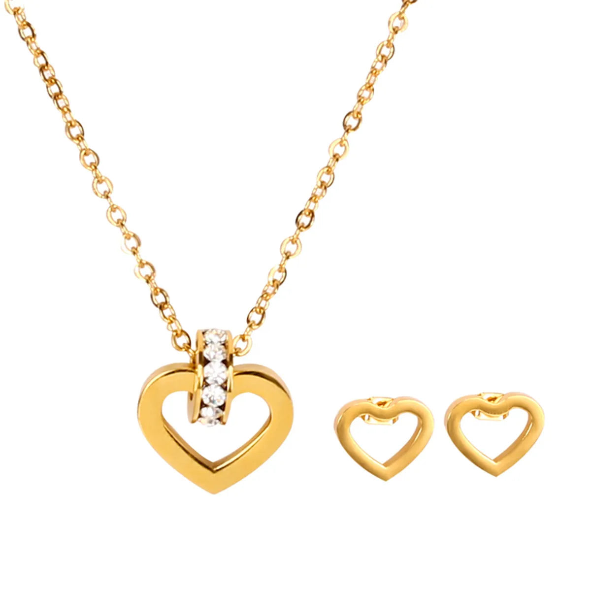 Wholesale Simple Style Heart Shape Stainless Steel Titanium Steel Plating Inlay Zircon Jewelry Set