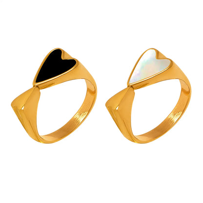 Wholesale Simple Style Heart Shape Titanium Steel 18k Gold Plated Acrylic Shell Open Ring