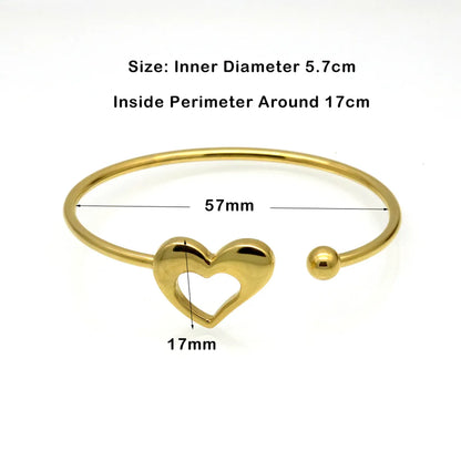 Wholesale Simple Style Heart Shape Titanium Steel 18k Gold Plated Bangle