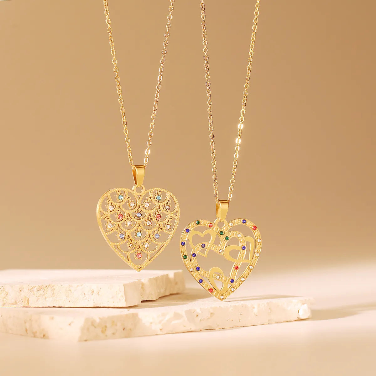 Wholesale Simple Style Heart Shape Titanium Steel Plating Inlay 18k Gold Plated Zircon Pendant Necklace