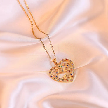 Wholesale Simple Style Heart Shape Titanium Steel Plating Inlay 18k Gold Plated Zircon Pendant Necklace