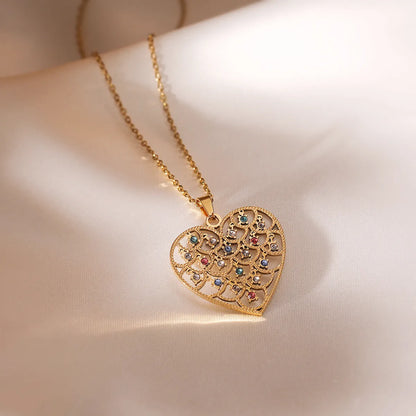 Wholesale Simple Style Heart Shape Titanium Steel Plating Inlay 18k Gold Plated Zircon Pendant Necklace