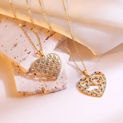 Wholesale Simple Style Heart Shape Titanium Steel Plating Inlay 18k Gold Plated Zircon Pendant Necklace