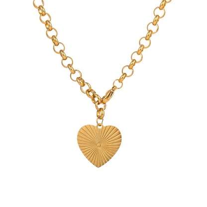 304 Stainless Steel 18K Gold Plated Simple Style Polishing Plating Heart Shape Pendant Necklace