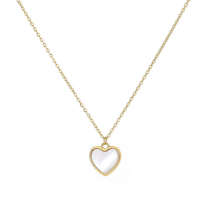 Simple Style Heart Shape Titanium Steel Plating Inlay Shell Pendant Necklace