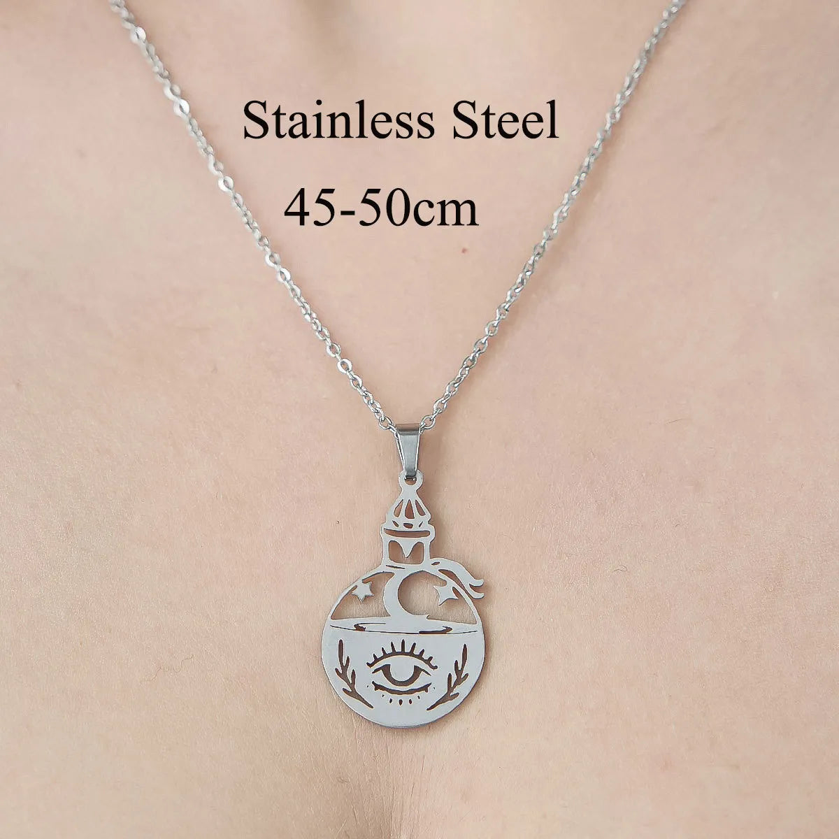 201 Stainless Steel Simple Style Polishing Plating Human Devil'S Eye Star Pendant Necklace