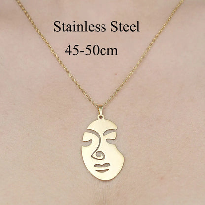 Wholesale Jewelry Simple Style Human Face Devil'S Eye Moon 201 Stainless Steel 18K Gold Plated Polishing Plating Pendant Necklace