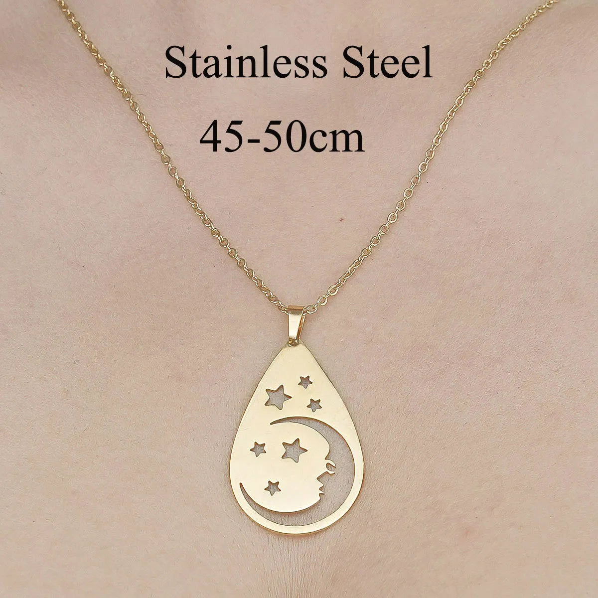 Wholesale Jewelry Simple Style Human Face Devil'S Eye Moon 201 Stainless Steel 18K Gold Plated Polishing Plating Pendant Necklace