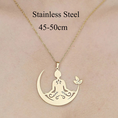 Wholesale Jewelry Simple Style Human Face Devil'S Eye Moon 201 Stainless Steel 18K Gold Plated Polishing Plating Pendant Necklace