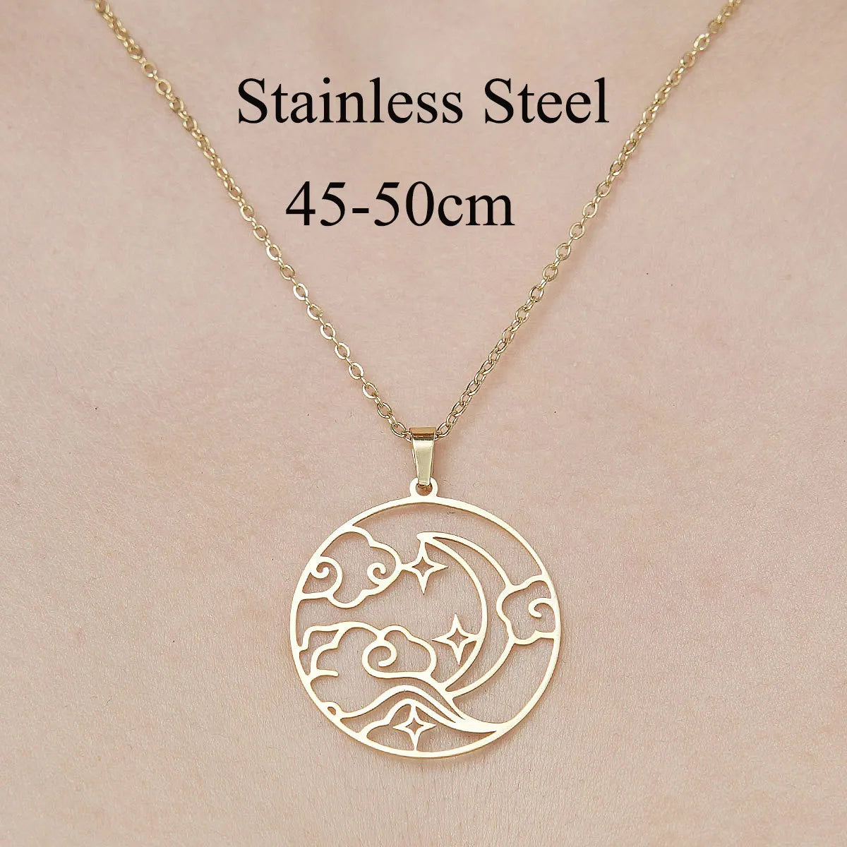 Wholesale Jewelry Simple Style Human Face Devil'S Eye Moon 201 Stainless Steel 18K Gold Plated Polishing Plating Pendant Necklace