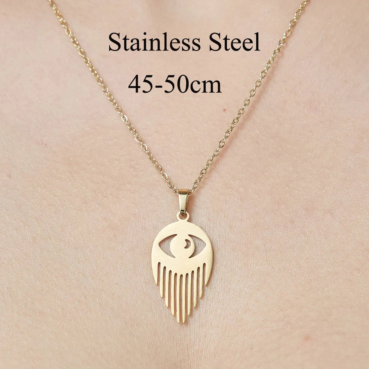 Wholesale Jewelry Simple Style Human Face Devil'S Eye Moon 201 Stainless Steel 18K Gold Plated Polishing Plating Pendant Necklace