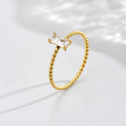 Wholesale Simple Style Korean Style Square Stainless Steel 14k Gold Plated Zircon Rings