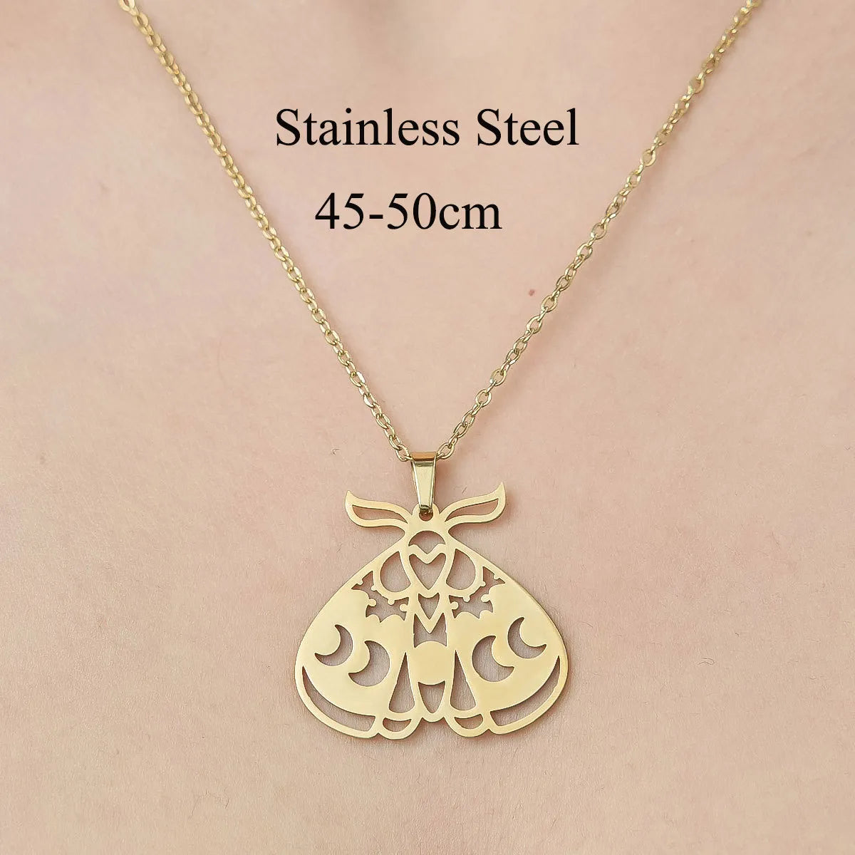 Wholesale Jewelry Simple Style Leaf Devil'S Eye Wings 201 Stainless Steel 18K Gold Plated Polishing Plating Pendant Necklace