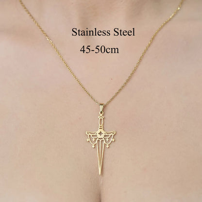 Wholesale Jewelry Simple Style Leaf Devil'S Eye Wings 201 Stainless Steel 18K Gold Plated Polishing Plating Pendant Necklace