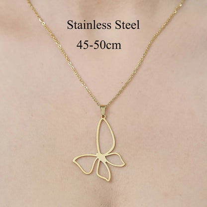 Wholesale Jewelry Simple Style Leaf Devil'S Eye Wings 201 Stainless Steel 18K Gold Plated Polishing Plating Pendant Necklace