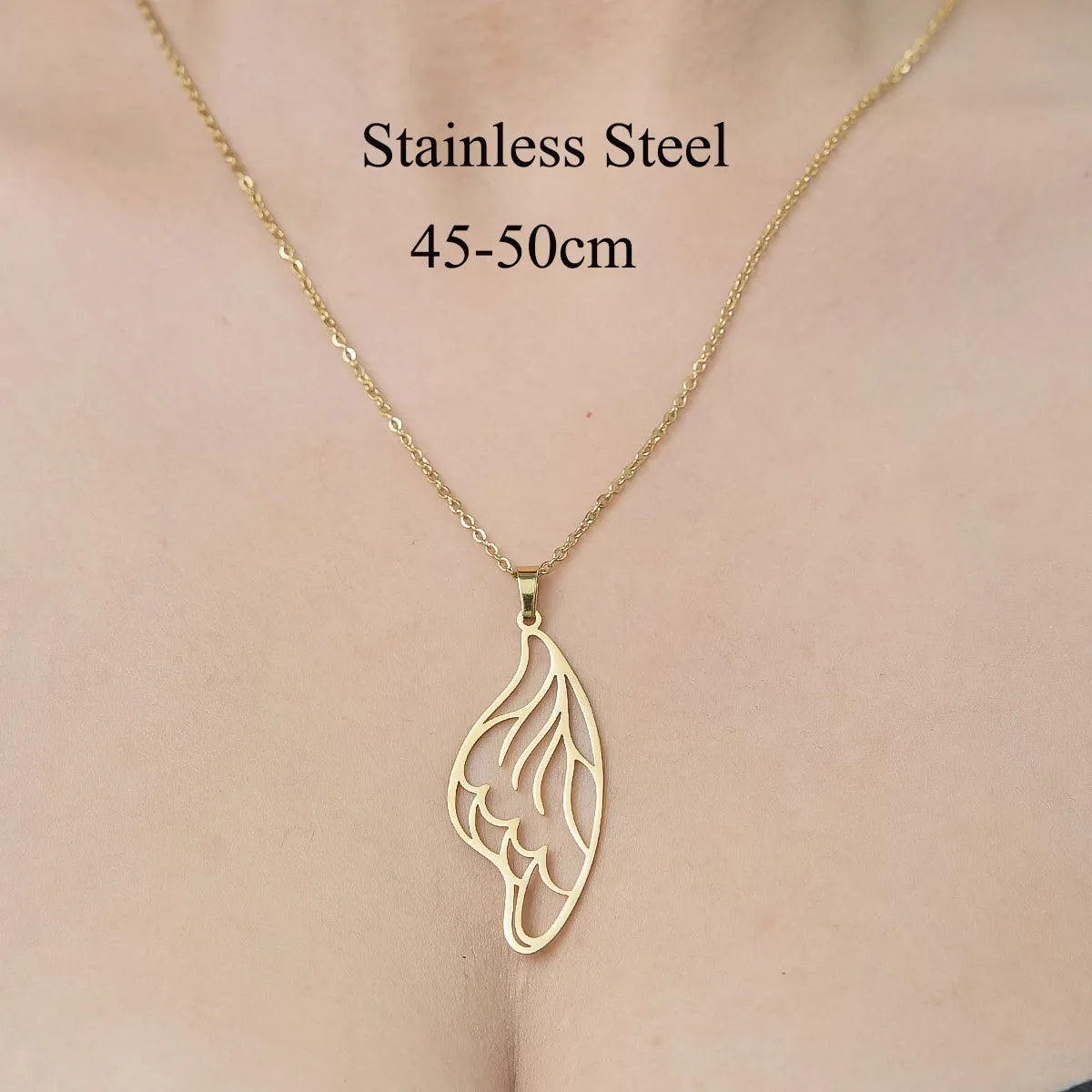 Wholesale Jewelry Simple Style Leaf Devil'S Eye Wings 201 Stainless Steel 18K Gold Plated Polishing Plating Pendant Necklace