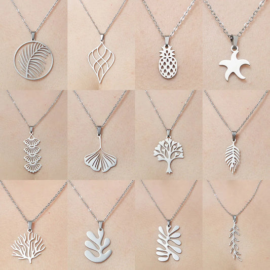 Wholesale Simple Style Leaf Tree Pineapple Stainless Steel Titanium Steel Polishing Plating Pendant Necklace