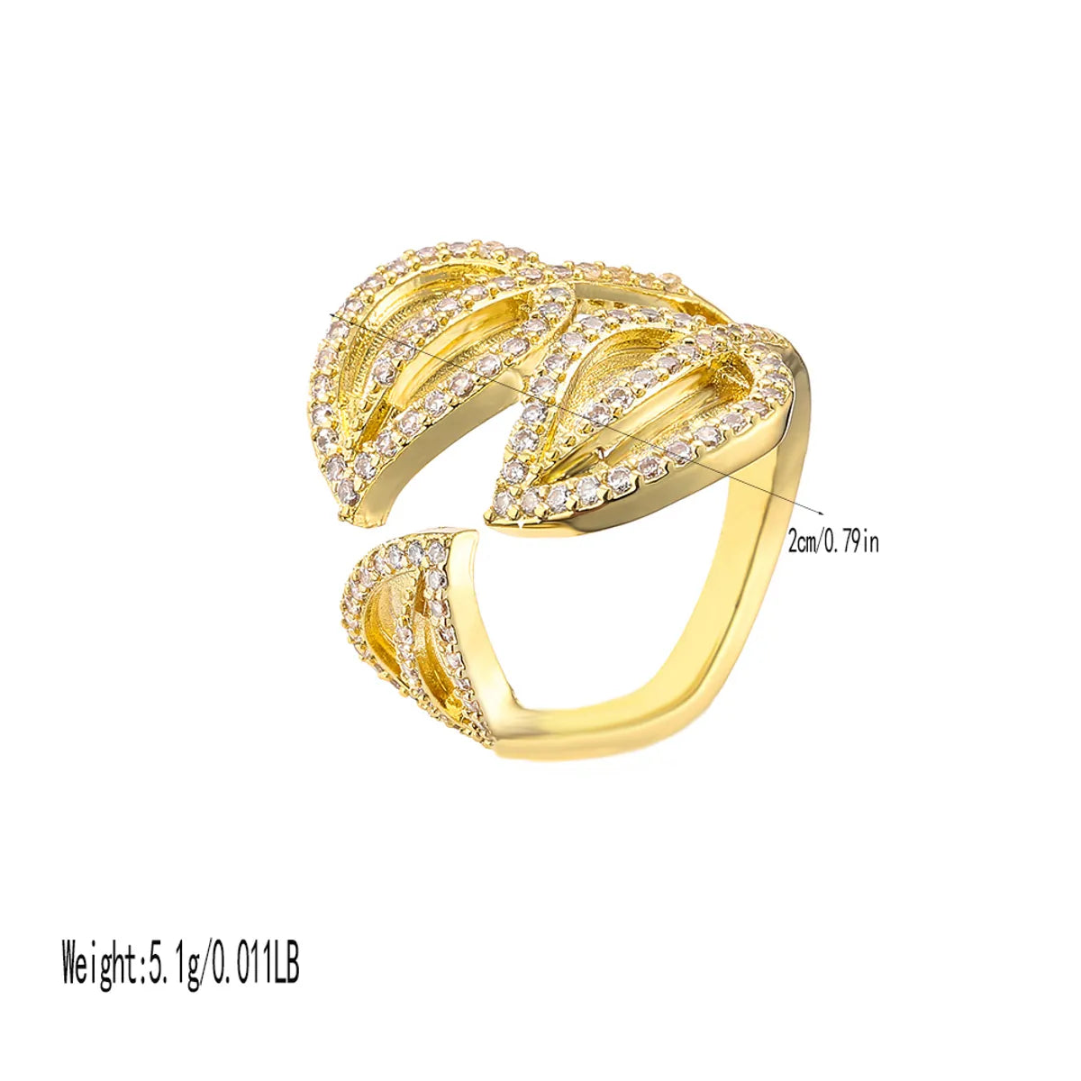 Wholesale Simple Style Leaves Copper Plating Inlay Gold Plated Zircon Wide Band Rings