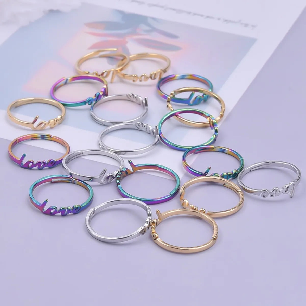 Wholesale Jewelry Simple Style Letter 304 Stainless Steel 18K Gold Plated Open Rings